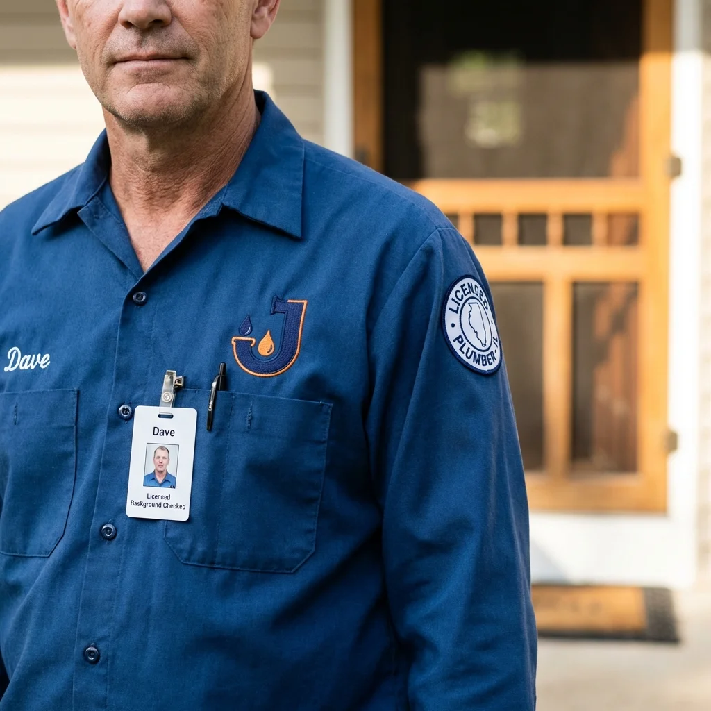Licensed plumber showing ID badge in Holly Springs, NC