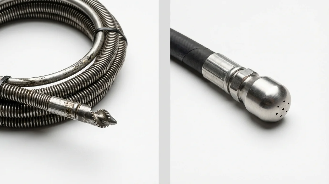 Drain snake cable and hydro jetting nozzle used for drain cleaning in Holly Springs, NC
