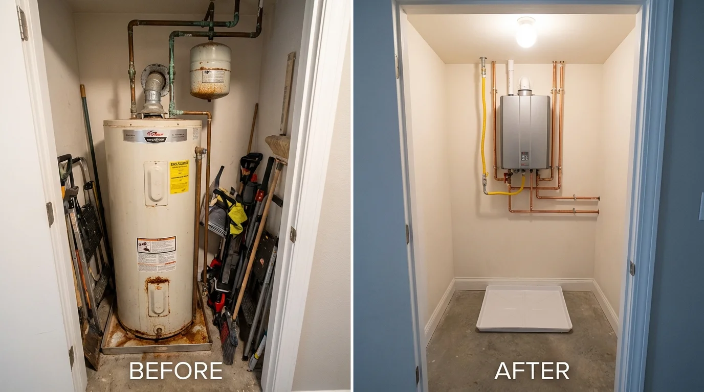 Tank water heater versus wall-mounted tankless unit comparison for Holly Springs, NC homeowners